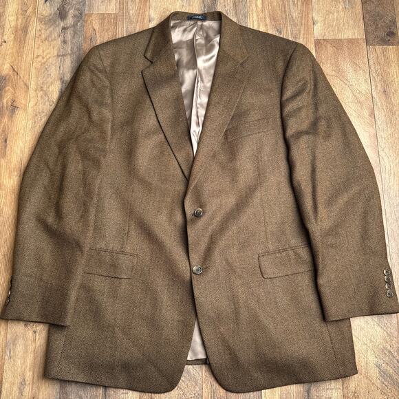 Vintage Hart Schaffner Marx‎ Blazer Men's 46R Brown Tweed Fine Wool Herringbone - Picture 1 of 12